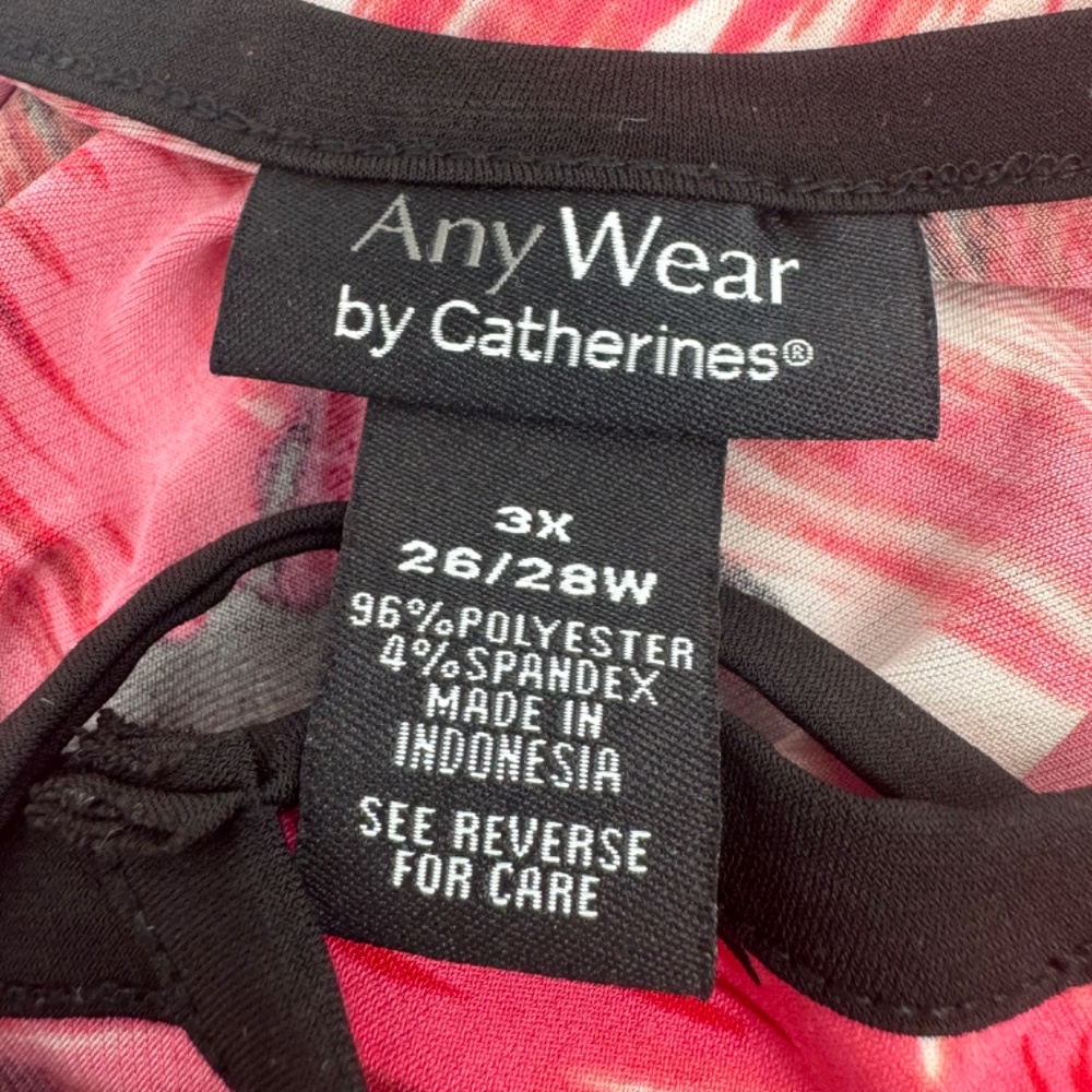 Catherines Top Women 3X Red White Any Wear 3/4 Sleeve Liquid Knit Stretch Floral - Picture 7 of 10